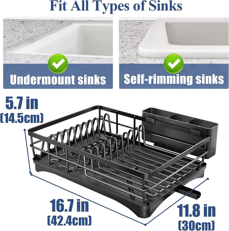 SNTD Dish Drying Rack for Kitchen Counter - Large Dish Rack with Drainboard, Rustproof Dish Drainer with Utensil Holder for Sink, Black - Image 5